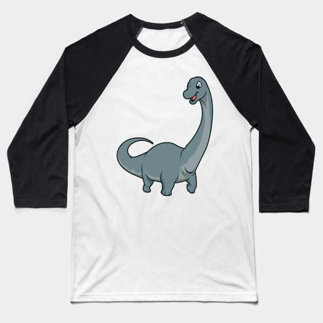 Kawaii Brachiosaurus Baseball T-Shirt by Modern Medieval Design